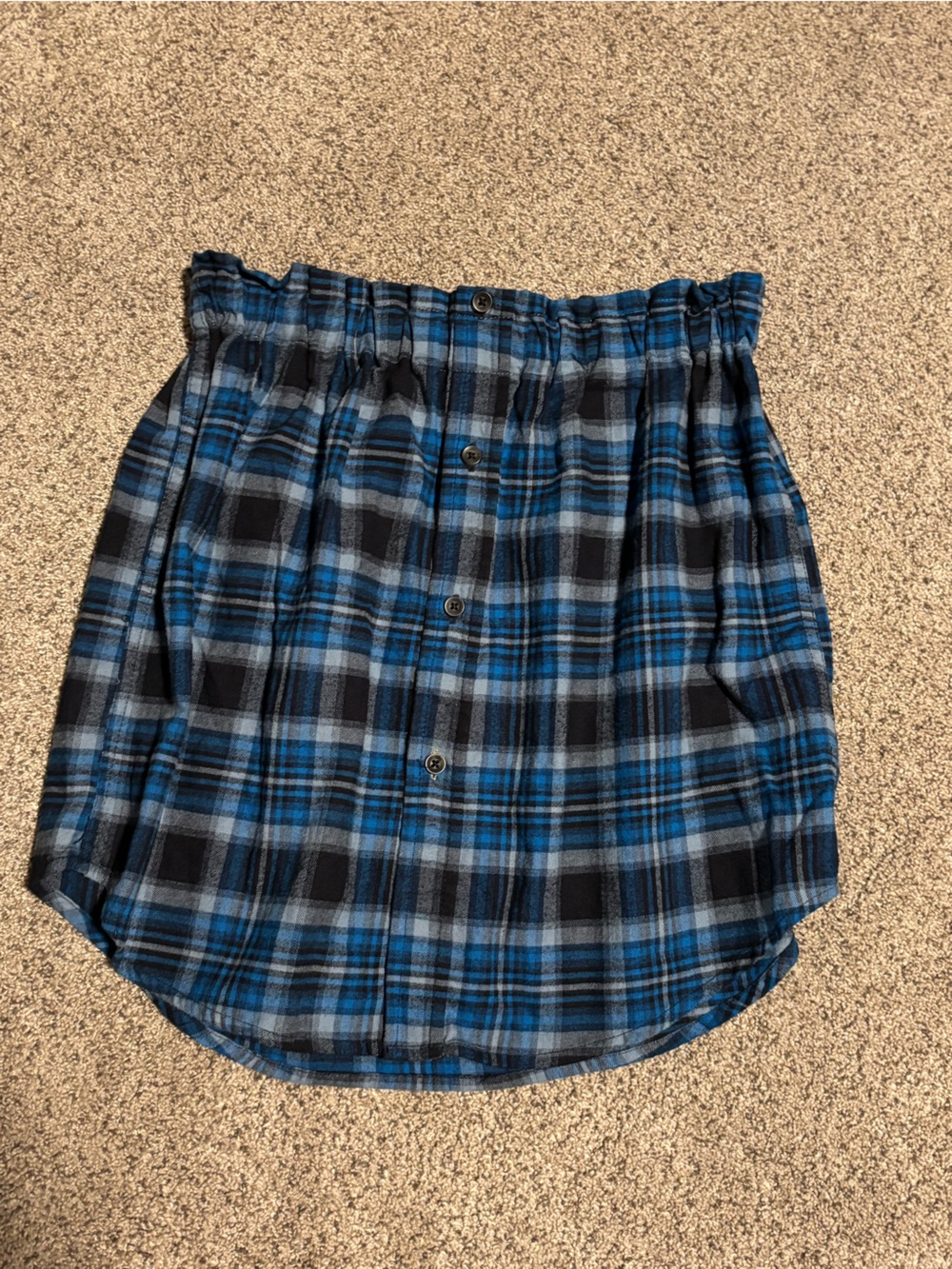 Blue Plaid Button-Front Mini Skirt upcycled